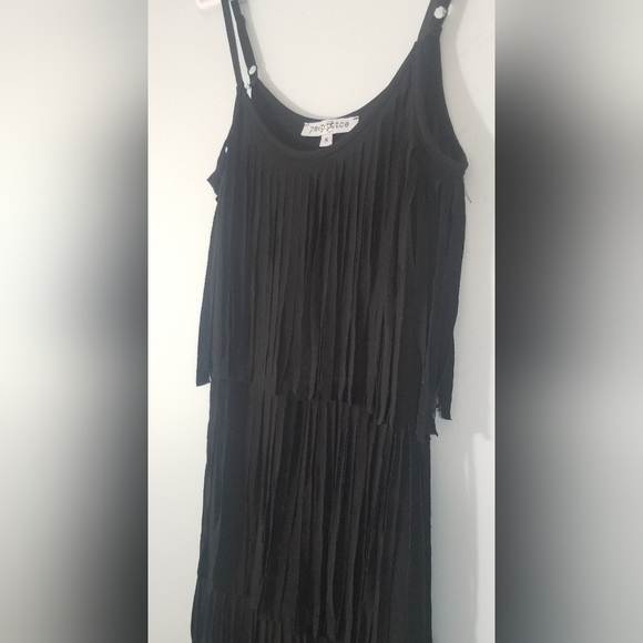 Black Mini Fringe Dress. Go-Go Girl Dance Style. Pit to Hemline 24". Size S. - Picture 2 of 8